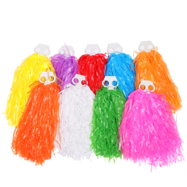 1Pair Rainbow Plastic Cheerleader Pompoms Girl Cheer Refueling Props  Cheerleading Pom Ppom Handle/Double Hole Game